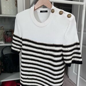 Balmain White Knit Top with Gold Button Detail